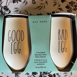 New Rae Dunn Good Egg Bad Egg Insulated Stainless Steel Wine Glasses Easter NWT